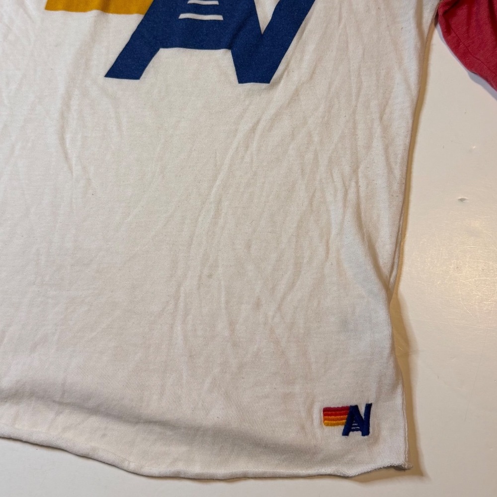 Aviator Nation Raglan Tee Medium White Red 3/4 Sleeve Baseball Shirt - Picture 3 of 4